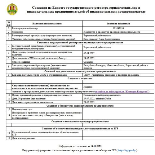 Дебиторская задолженность ИП Колесникович А.В. в размере 94 560,00 бел. руб.