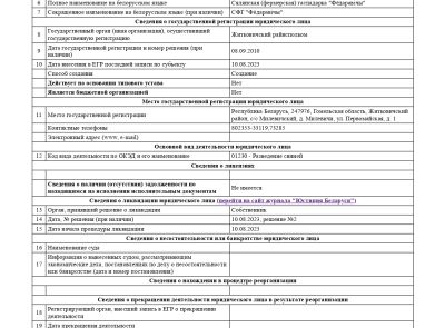 Дебиторская задолженность КФХ "Федоровичи" в размере 36 688,00 бел. руб.