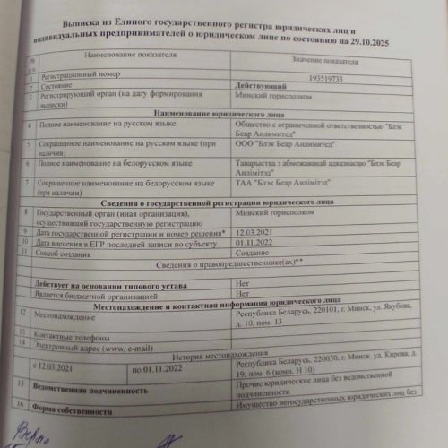 Доля в размере 50% в уставном фонде ООО «Блэк Беар Анлимитед»