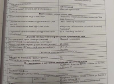 Доля в размере 50% в уставном фонде ООО «Блэк Беар Анлимитед»